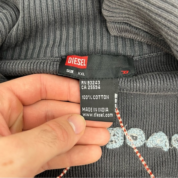 Diesel Jumper Mens XXL Grey Orange Sweater Full Zip Mock Neck Space Travelers - Picture 7 of 9